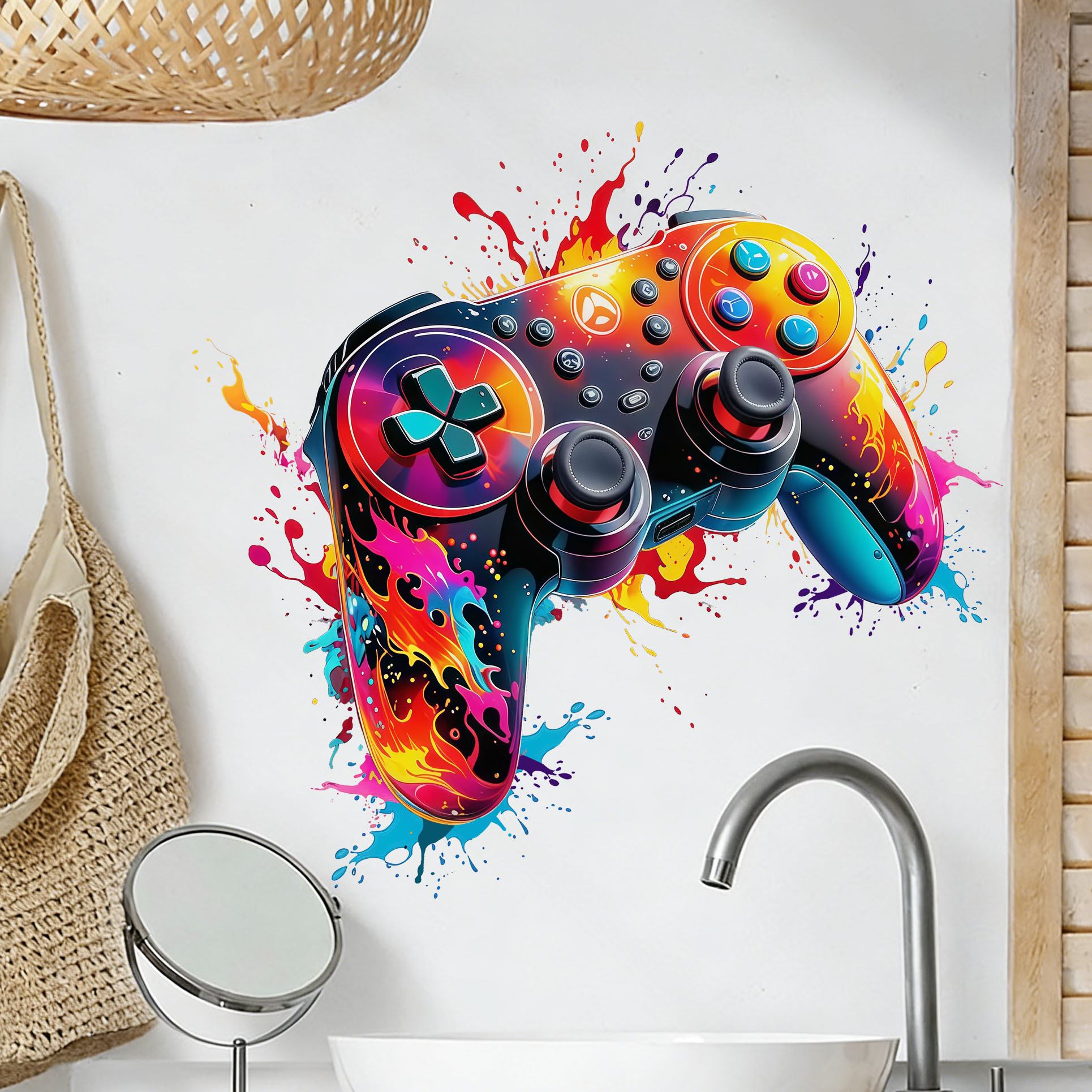Gaming Console Wallpaper - Red Flame Game Controller Wall Decal